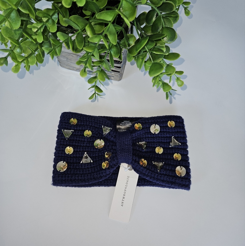 Anthropologie  Misha embellished Navy rhinestone head band